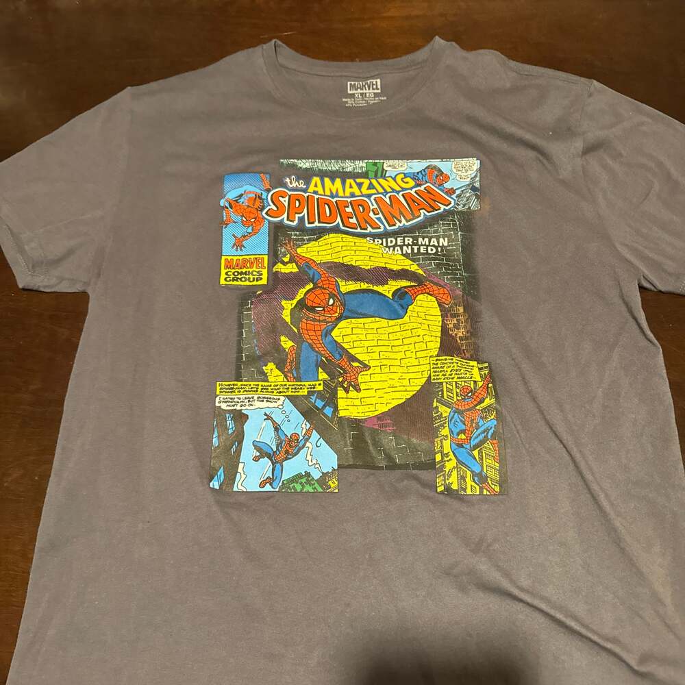 Marvel The Amazing Spider-Man Retro Comic Book Mosaic Graphic T-Shirt XL Gray